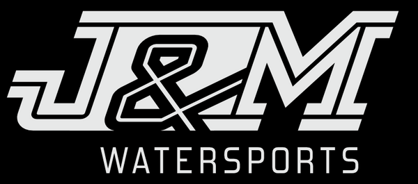 J&M Watersports logo with stylized 'J' and 'M' on a black background